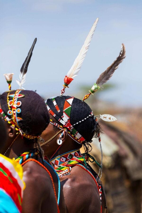 Traditional headware worn by the Samburu people in Kenya