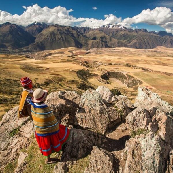 Sacred Valley, Peru women overlooking the landscape of the valley