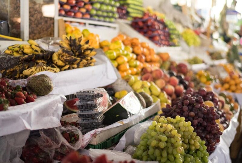 Fruit on display at San Pedro market in Cusco, Peru