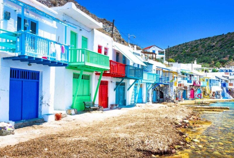 Colourful village by the sea in Milos