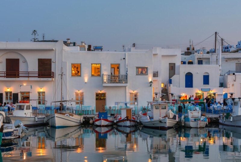 The village of Naoussa on Paros at dusk