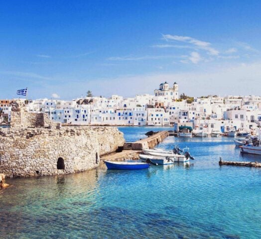 Naoussa village harbour in Paros, Greece